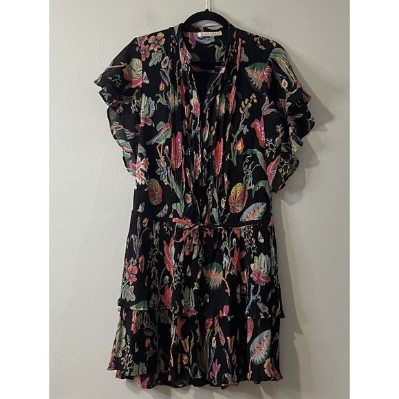 BANJANAN Ruffle Mini Dress Size Medium Multicolor Tropical Vibrant Colorful - Picture 1 of 9